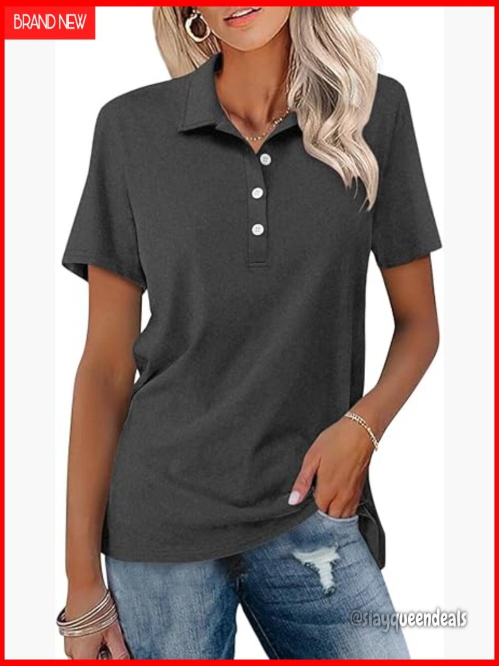 Short Sleeve Polo Shirt Button Lapel Collar Business Casual Summer Top